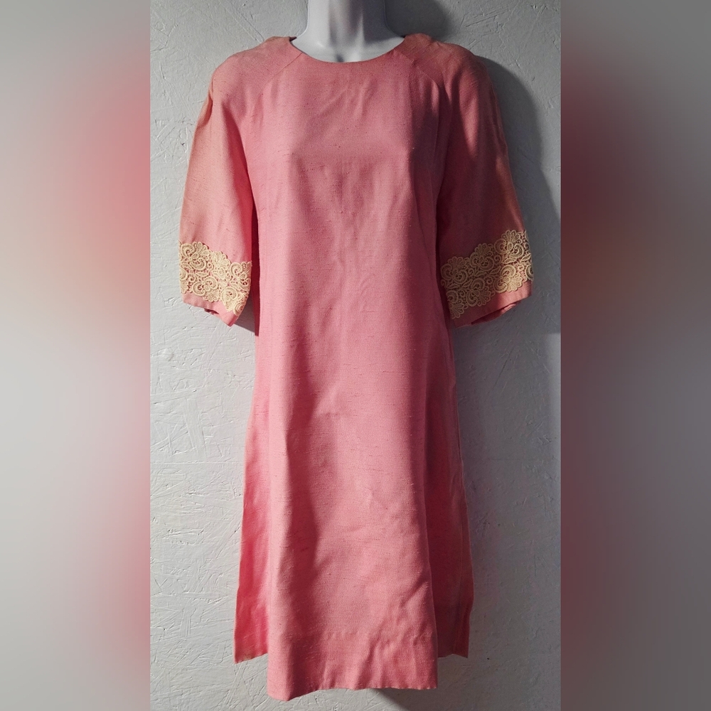 Vintage 50s Pink 3/4-sleeve Handmade Dress - Small